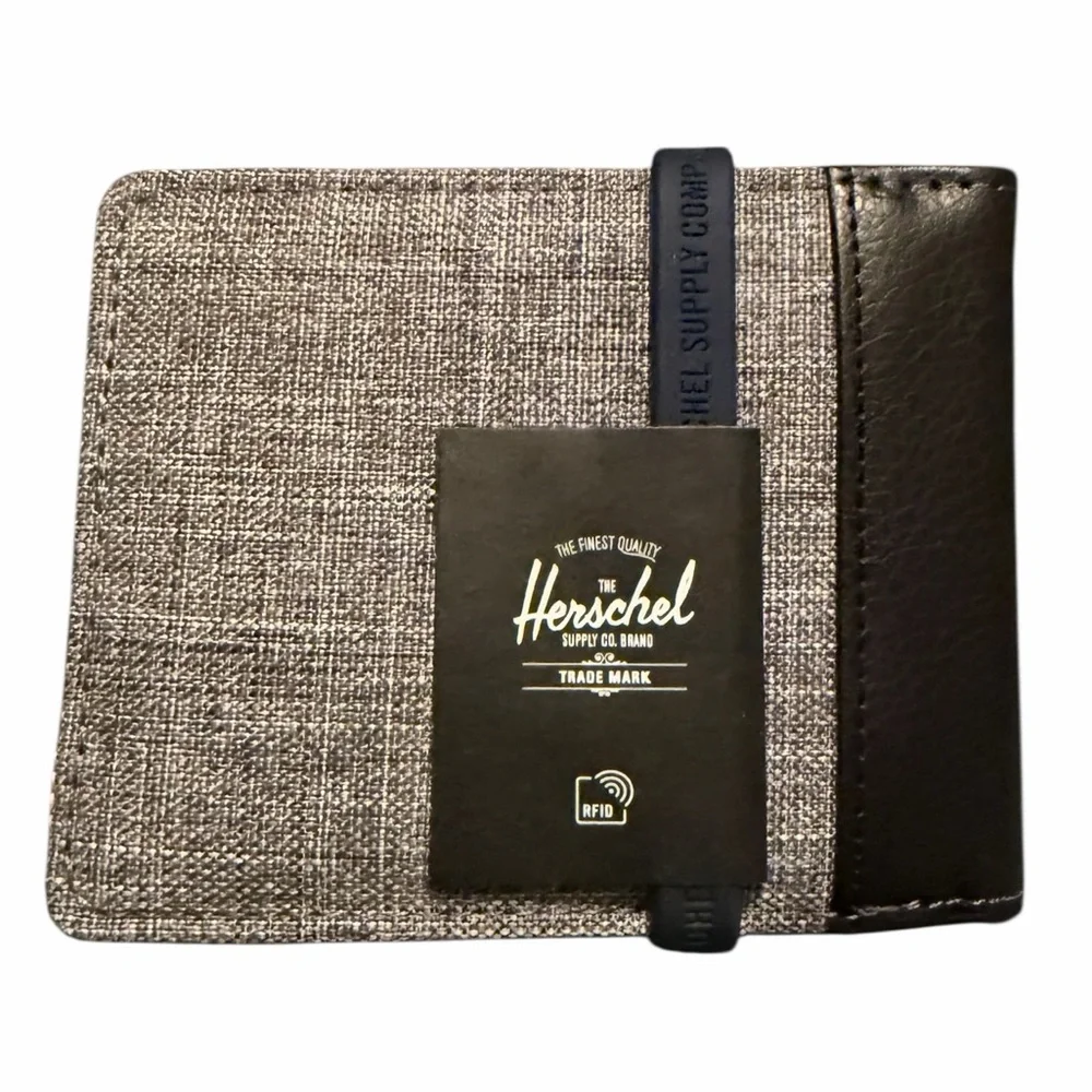 Herschel Supply Co Hank II RFID Bifold Wallet Gray Black Leather Canvas